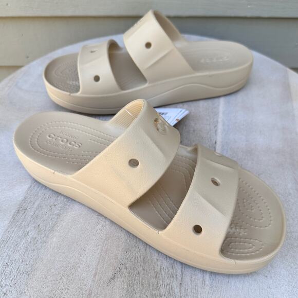 Crocs Baya Platform Womens Double Strap Slides Size 10 Chai Tan Beige Sandal New - Picture 6 of 13